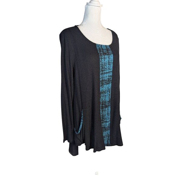 Inside Out Tops - Inside Out brand teal & black colorblock waffleknit Randy tunic top XXL